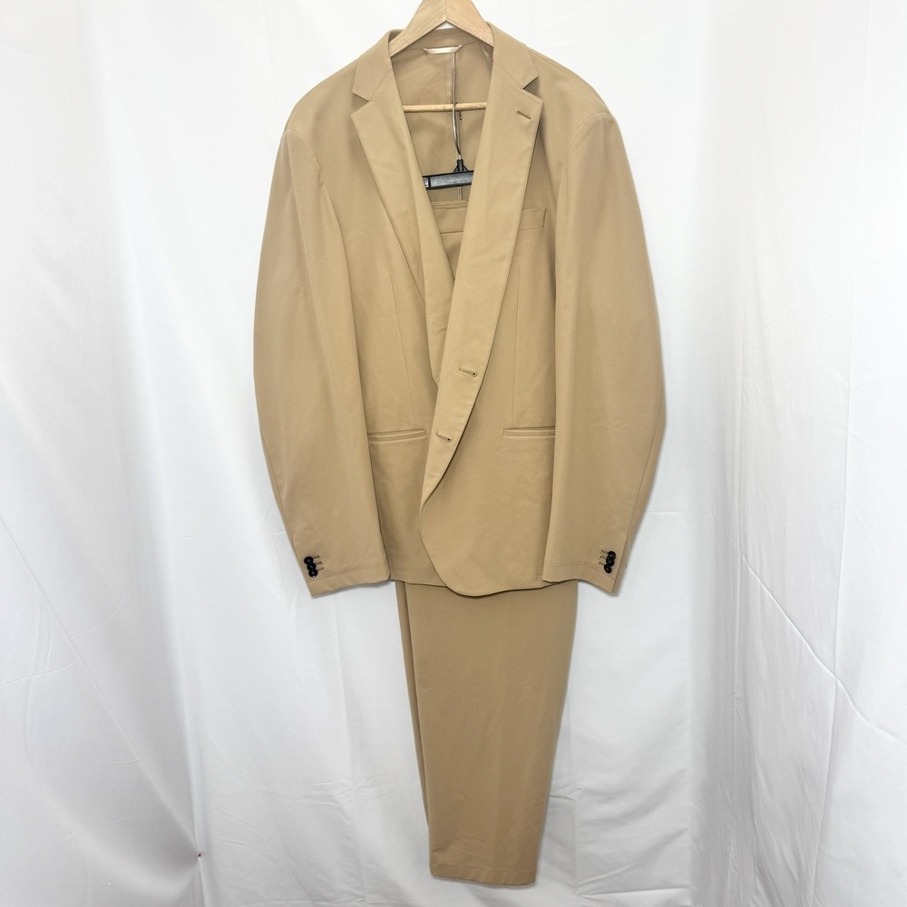 Sene FlexTech Travel Suit Mens Custom Made Unstructured Stretch 46-48L Khaki Tan